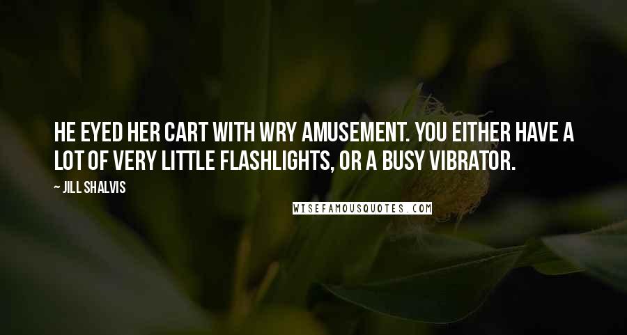 Jill Shalvis Quotes: He eyed her cart with wry amusement. You either have a lot of very little flashlights, or a busy vibrator.