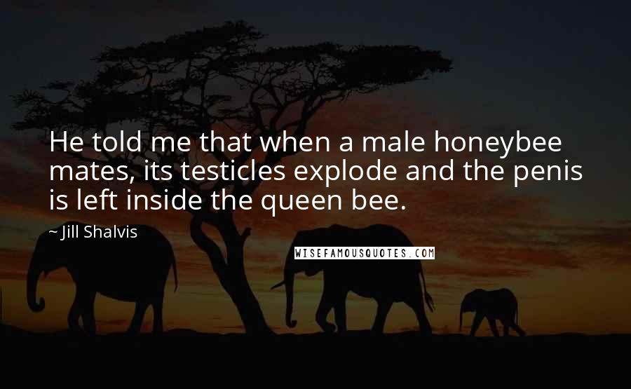 Jill Shalvis Quotes: He told me that when a male honeybee mates, its testicles explode and the penis is left inside the queen bee.