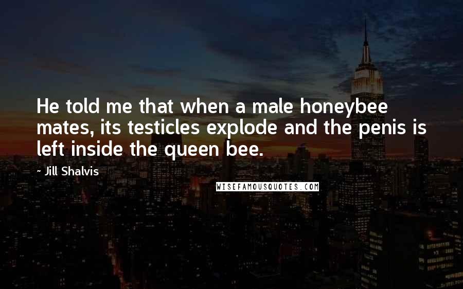 Jill Shalvis Quotes: He told me that when a male honeybee mates, its testicles explode and the penis is left inside the queen bee.