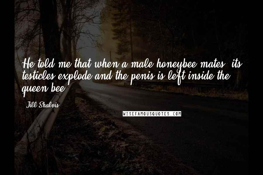 Jill Shalvis Quotes: He told me that when a male honeybee mates, its testicles explode and the penis is left inside the queen bee.