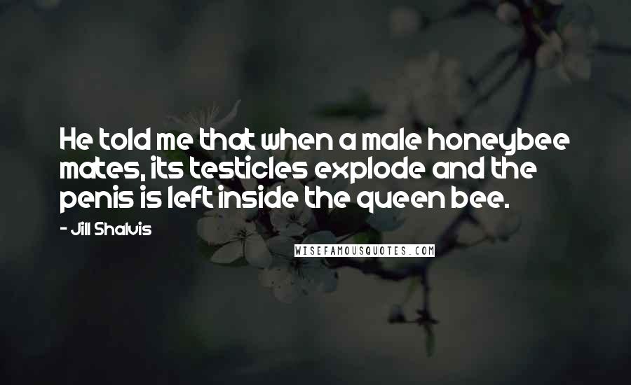 Jill Shalvis Quotes: He told me that when a male honeybee mates, its testicles explode and the penis is left inside the queen bee.