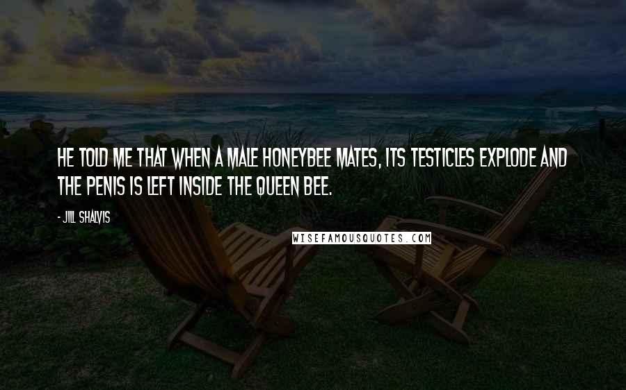 Jill Shalvis Quotes: He told me that when a male honeybee mates, its testicles explode and the penis is left inside the queen bee.