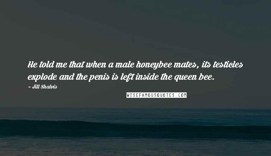 Jill Shalvis Quotes: He told me that when a male honeybee mates, its testicles explode and the penis is left inside the queen bee.