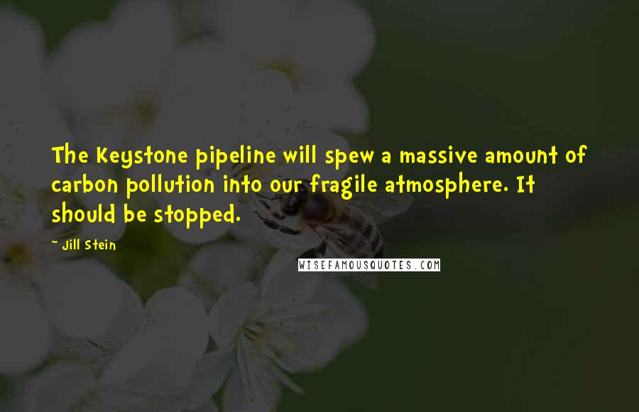 Jill Stein Quotes: The Keystone pipeline will spew a massive amount of carbon pollution into our fragile atmosphere. It should be stopped.