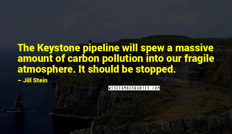 Jill Stein Quotes: The Keystone pipeline will spew a massive amount of carbon pollution into our fragile atmosphere. It should be stopped.