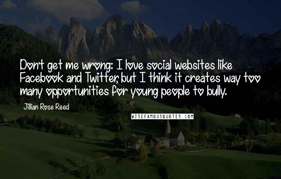 Jillian Rose Reed Quotes: Don't get me wrong: I love social websites like Facebook and Twitter, but I think it creates way too many opportunities for young people to bully.