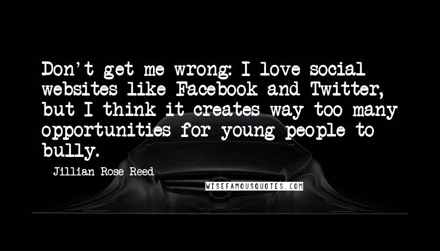 Jillian Rose Reed Quotes: Don't get me wrong: I love social websites like Facebook and Twitter, but I think it creates way too many opportunities for young people to bully.