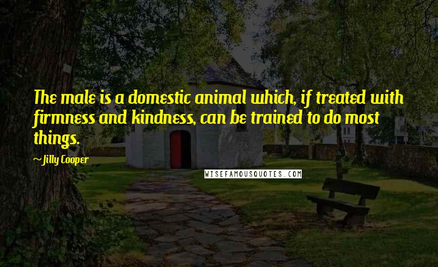 Jilly Cooper Quotes: The male is a domestic animal which, if treated with firmness and kindness, can be trained to do most things.