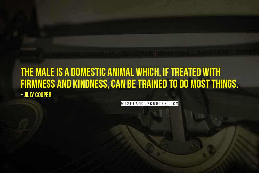 Jilly Cooper Quotes: The male is a domestic animal which, if treated with firmness and kindness, can be trained to do most things.