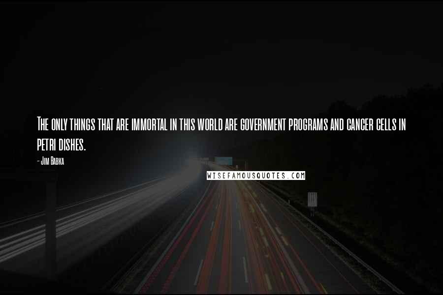 Jim Babka Quotes: The only things that are immortal in this world are government programs and cancer cells in petri dishes.