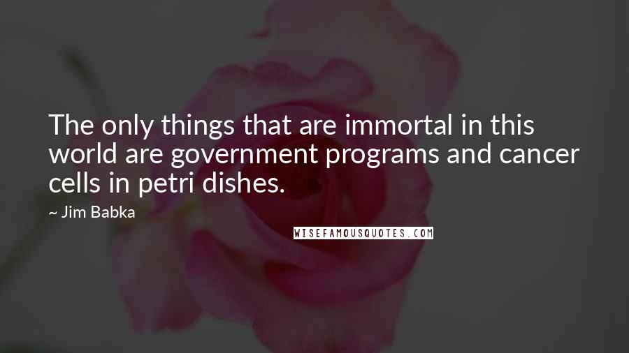 Jim Babka Quotes: The only things that are immortal in this world are government programs and cancer cells in petri dishes.