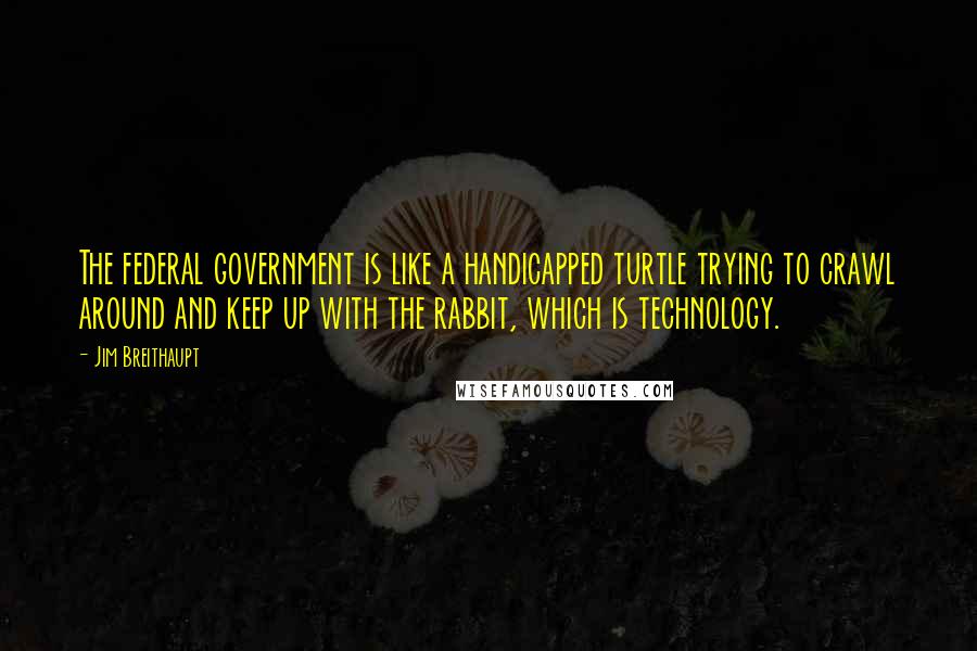 Jim Breithaupt Quotes: The federal government is like a handicapped turtle trying to crawl around and keep up with the rabbit, which is technology.