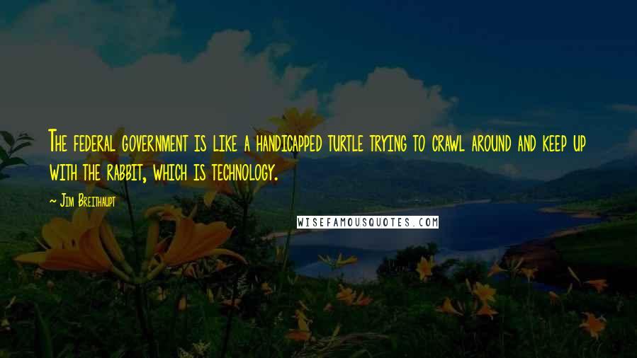 Jim Breithaupt Quotes: The federal government is like a handicapped turtle trying to crawl around and keep up with the rabbit, which is technology.