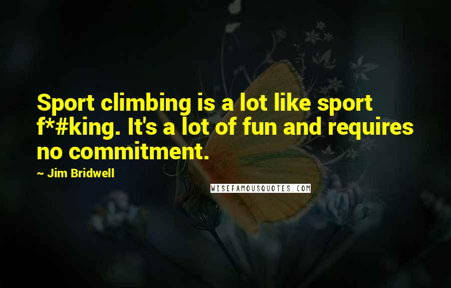 Jim Bridwell Quotes: Sport climbing is a lot like sport f*#king. It's a lot of fun and requires no commitment.