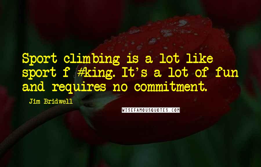 Jim Bridwell Quotes: Sport climbing is a lot like sport f*#king. It's a lot of fun and requires no commitment.