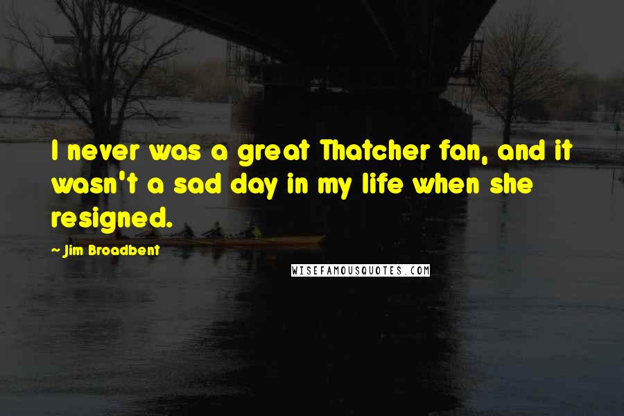 Jim Broadbent Quotes: I never was a great Thatcher fan, and it wasn't a sad day in my life when she resigned.