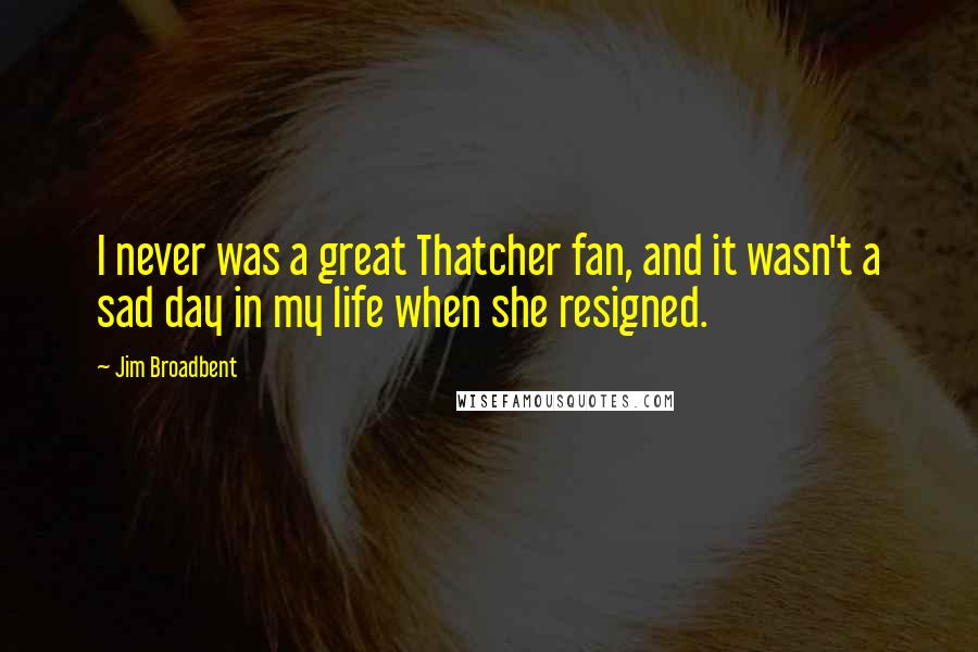 Jim Broadbent Quotes: I never was a great Thatcher fan, and it wasn't a sad day in my life when she resigned.