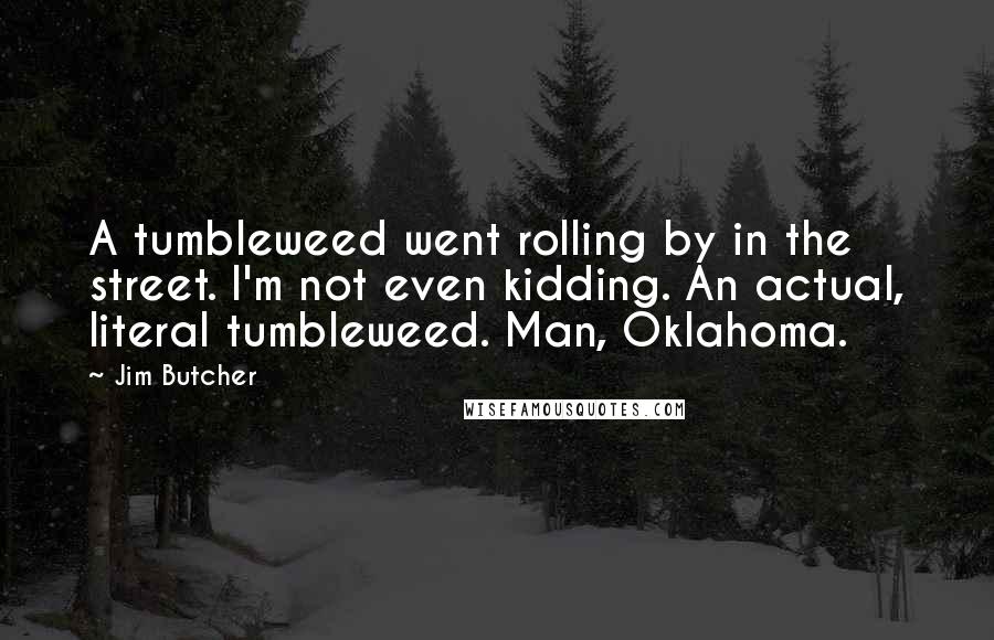 Jim Butcher Quotes: A tumbleweed went rolling by in the street. I'm not even kidding. An actual, literal tumbleweed. Man, Oklahoma.