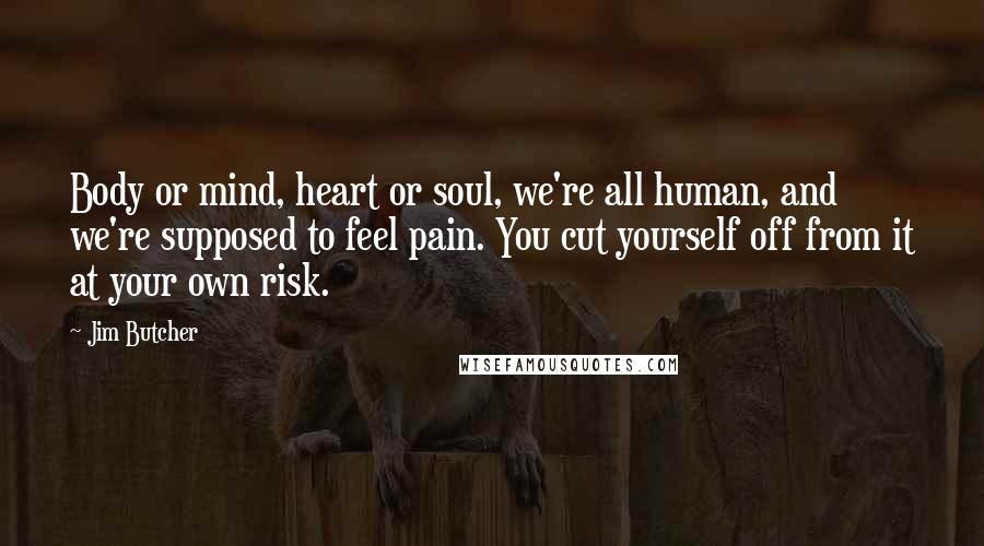 Jim Butcher Quotes: Body or mind, heart or soul, we're all human, and we're supposed to feel pain. You cut yourself off from it at your own risk.