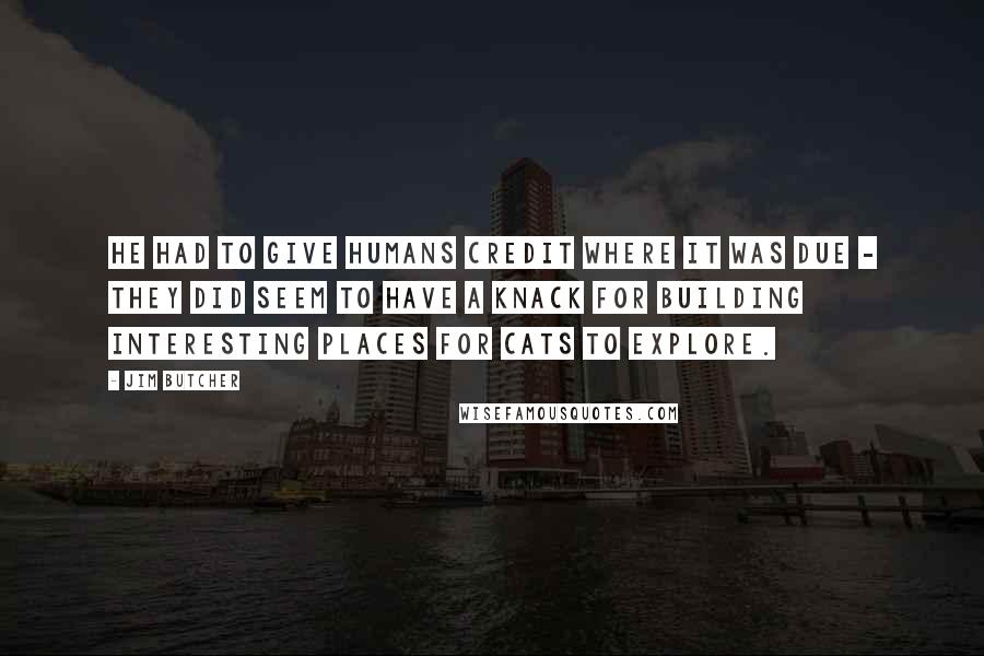 Jim Butcher Quotes: He had to give humans credit where it was due - they did seem to have a knack for building interesting places for cats to explore.