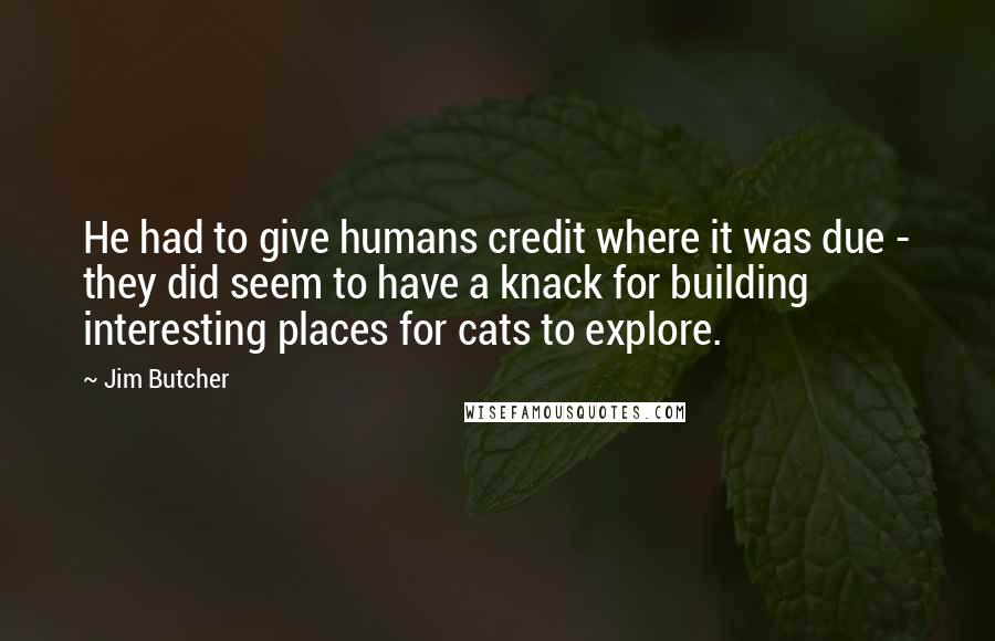 Jim Butcher Quotes: He had to give humans credit where it was due - they did seem to have a knack for building interesting places for cats to explore.