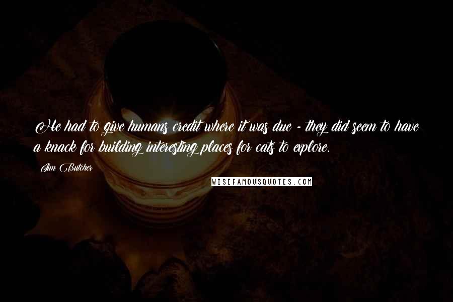 Jim Butcher Quotes: He had to give humans credit where it was due - they did seem to have a knack for building interesting places for cats to explore.