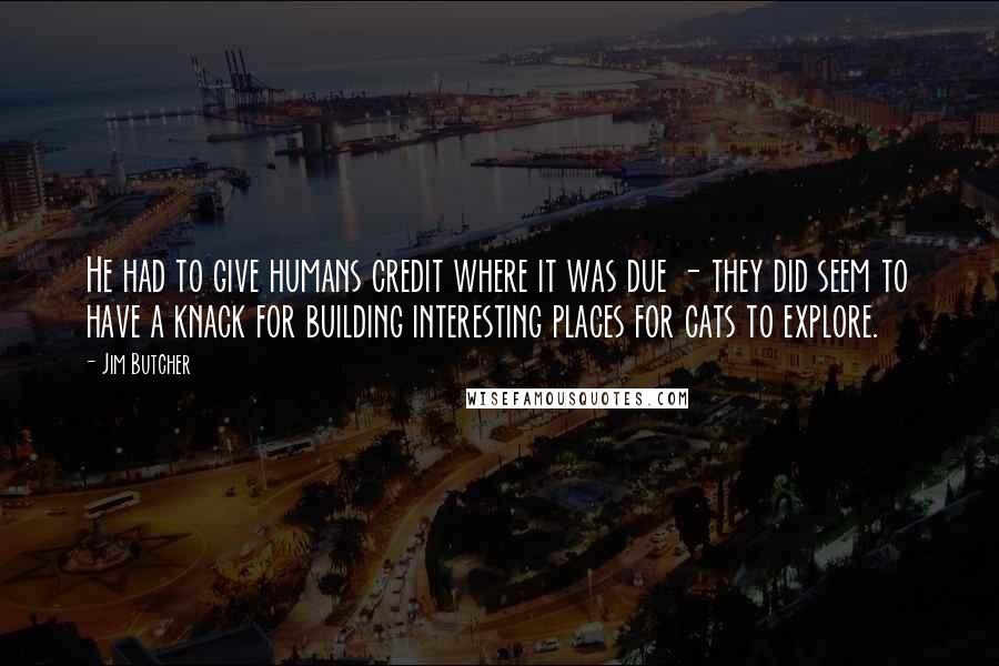 Jim Butcher Quotes: He had to give humans credit where it was due - they did seem to have a knack for building interesting places for cats to explore.