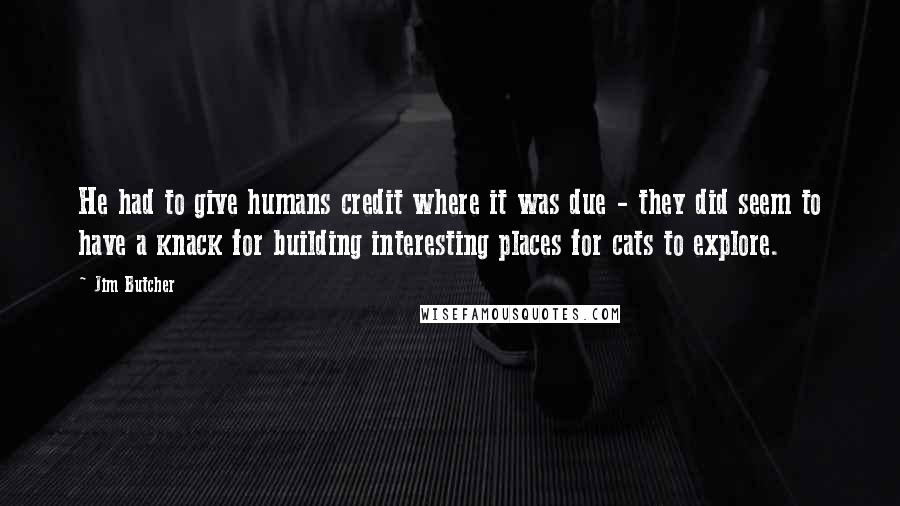 Jim Butcher Quotes: He had to give humans credit where it was due - they did seem to have a knack for building interesting places for cats to explore.