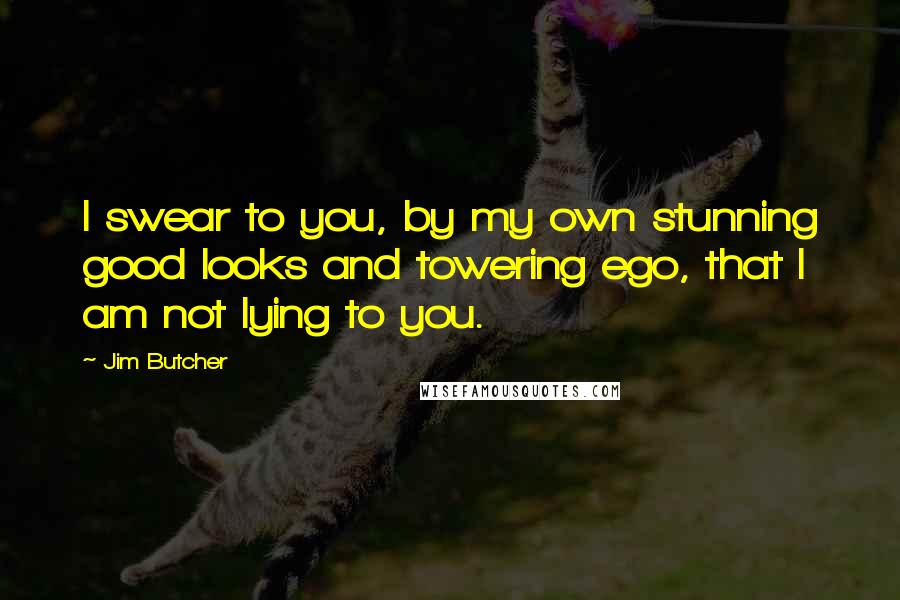 Jim Butcher Quotes: I swear to you, by my own stunning good looks and towering ego, that I am not lying to you.
