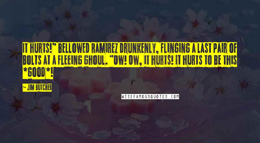 Jim Butcher Quotes: It hurts!" bellowed Ramirez drunkenly, flinging a last pair of bolts at a fleeing ghoul. "Ow! Ow, it hurts! It hurts to be this *good*!