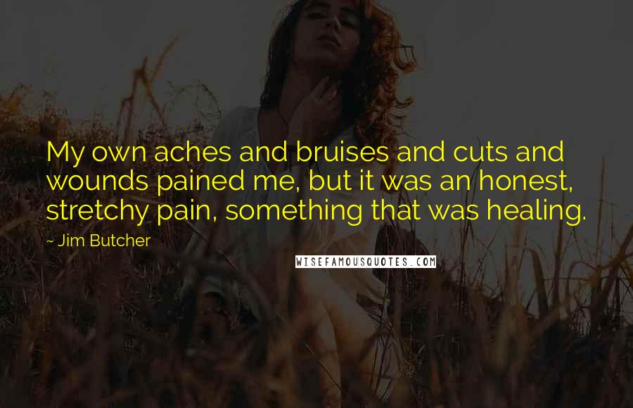 Jim Butcher Quotes: My own aches and bruises and cuts and wounds pained me, but it was an honest, stretchy pain, something that was healing.