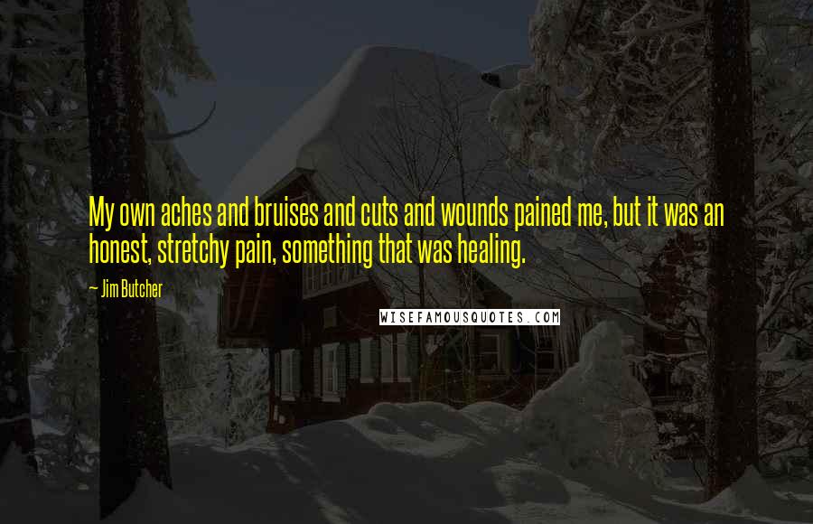 Jim Butcher Quotes: My own aches and bruises and cuts and wounds pained me, but it was an honest, stretchy pain, something that was healing.