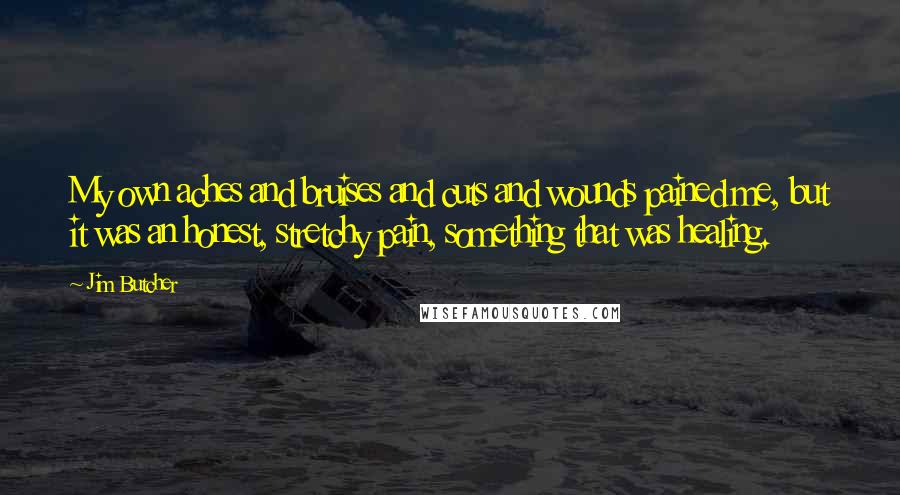 Jim Butcher Quotes: My own aches and bruises and cuts and wounds pained me, but it was an honest, stretchy pain, something that was healing.