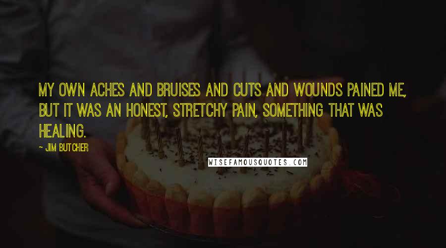 Jim Butcher Quotes: My own aches and bruises and cuts and wounds pained me, but it was an honest, stretchy pain, something that was healing.