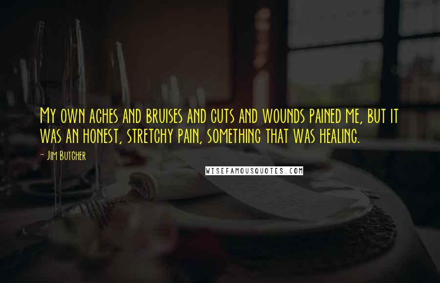 Jim Butcher Quotes: My own aches and bruises and cuts and wounds pained me, but it was an honest, stretchy pain, something that was healing.