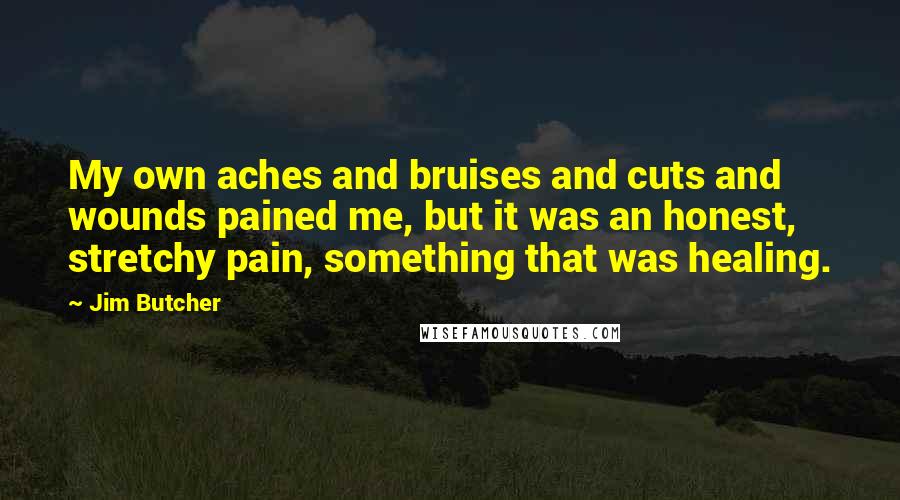 Jim Butcher Quotes: My own aches and bruises and cuts and wounds pained me, but it was an honest, stretchy pain, something that was healing.