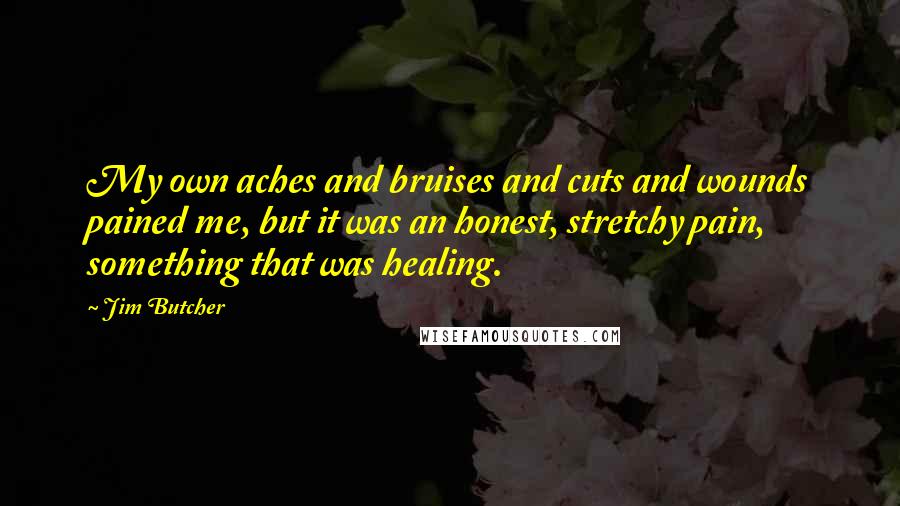 Jim Butcher Quotes: My own aches and bruises and cuts and wounds pained me, but it was an honest, stretchy pain, something that was healing.