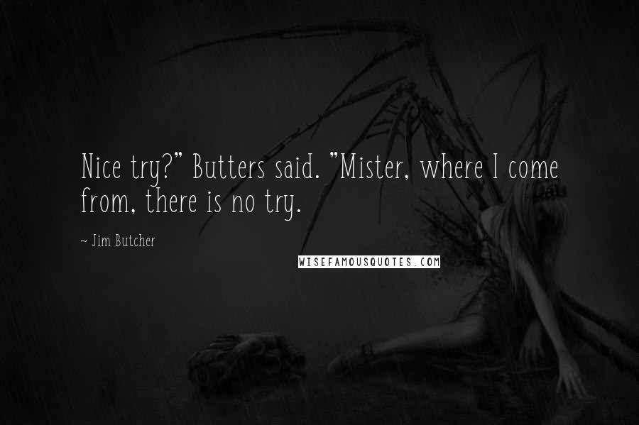 Jim Butcher Quotes: Nice try?" Butters said. "Mister, where I come from, there is no try.