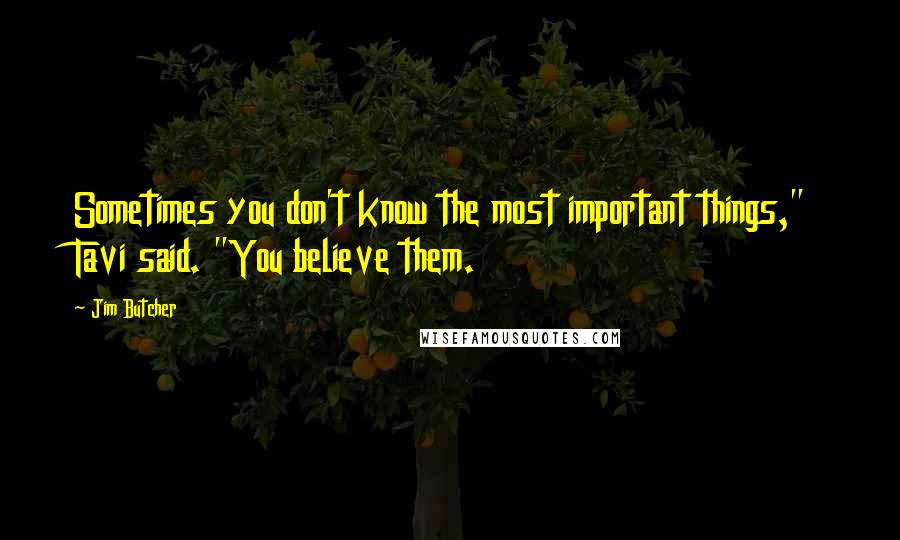 Jim Butcher Quotes: Sometimes you don't know the most important things," Tavi said. "You believe them.