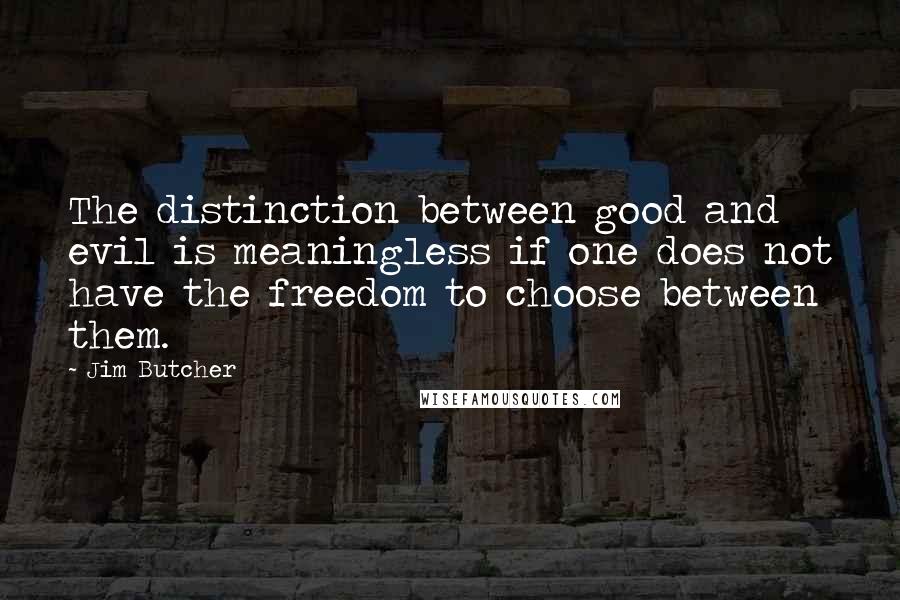 Jim Butcher Quotes: The distinction between good and evil is meaningless if one does not have the freedom to choose between them.