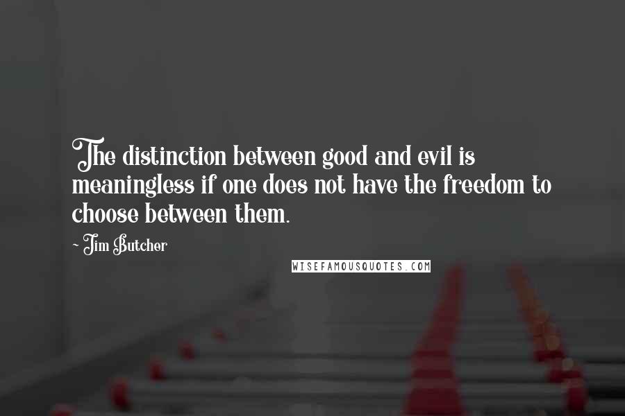 Jim Butcher Quotes: The distinction between good and evil is meaningless if one does not have the freedom to choose between them.