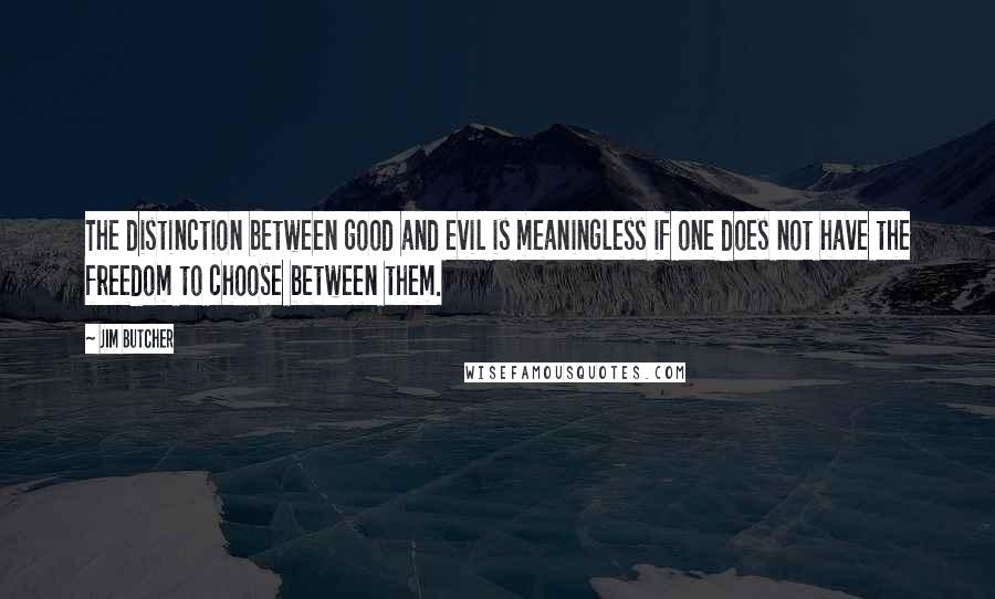 Jim Butcher Quotes: The distinction between good and evil is meaningless if one does not have the freedom to choose between them.