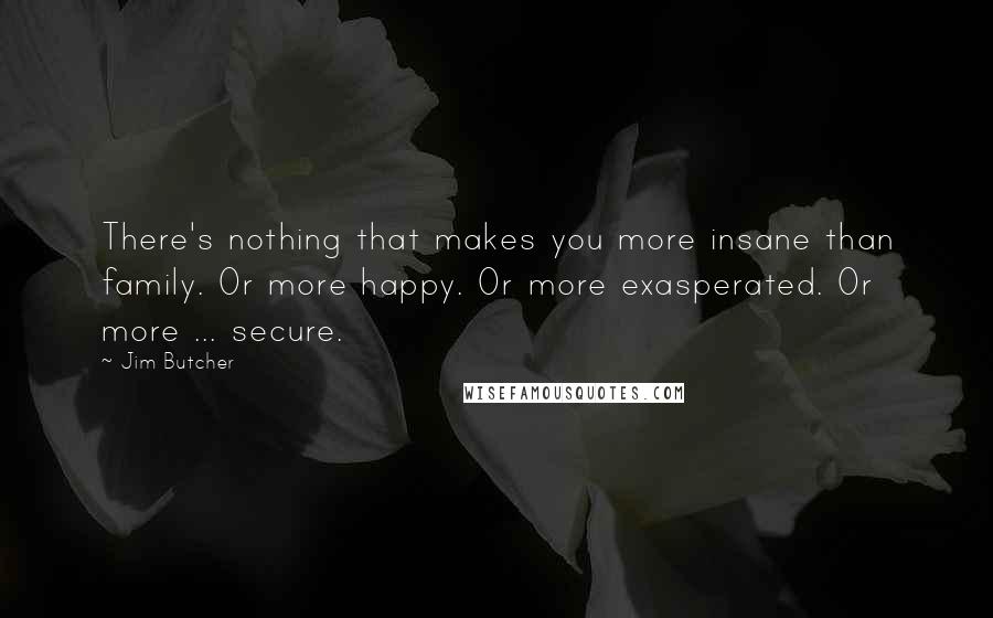 Jim Butcher Quotes: There's nothing that makes you more insane than family. Or more happy. Or more exasperated. Or more ... secure.