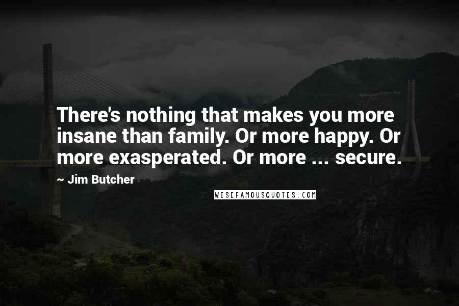Jim Butcher Quotes: There's nothing that makes you more insane than family. Or more happy. Or more exasperated. Or more ... secure.