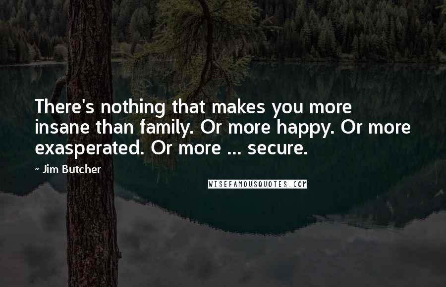 Jim Butcher Quotes: There's nothing that makes you more insane than family. Or more happy. Or more exasperated. Or more ... secure.