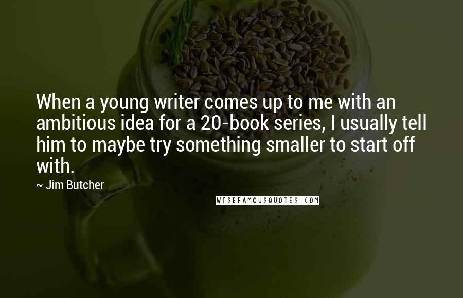 Jim Butcher Quotes: When a young writer comes up to me with an ambitious idea for a 20-book series, I usually tell him to maybe try something smaller to start off with.