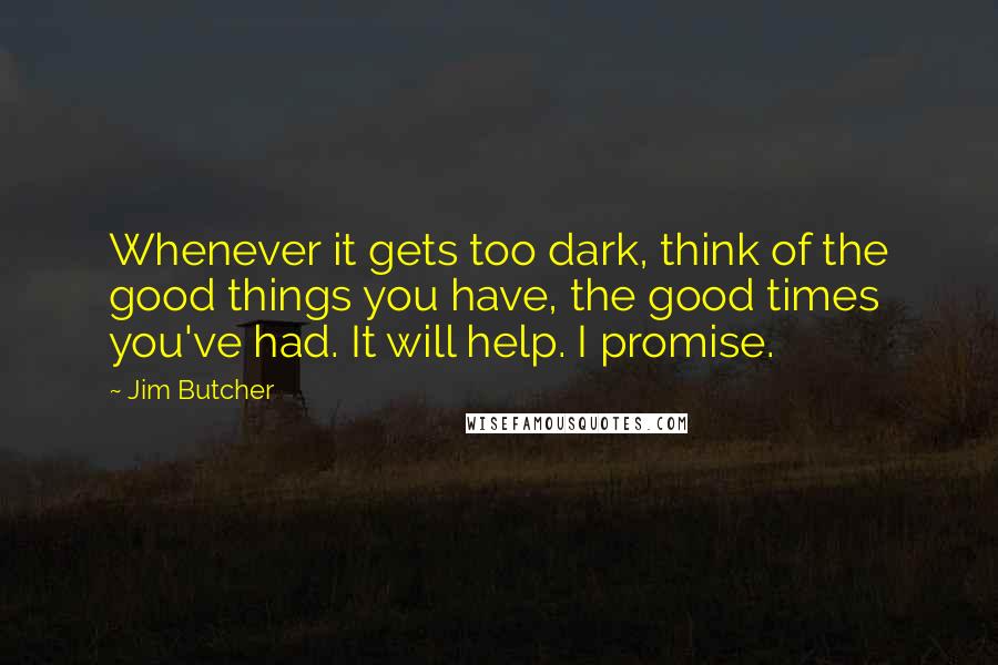 Jim Butcher Quotes: Whenever it gets too dark, think of the good things you have, the good times you've had. It will help. I promise.