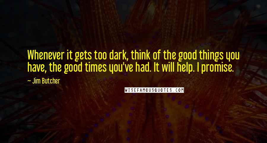 Jim Butcher Quotes: Whenever it gets too dark, think of the good things you have, the good times you've had. It will help. I promise.