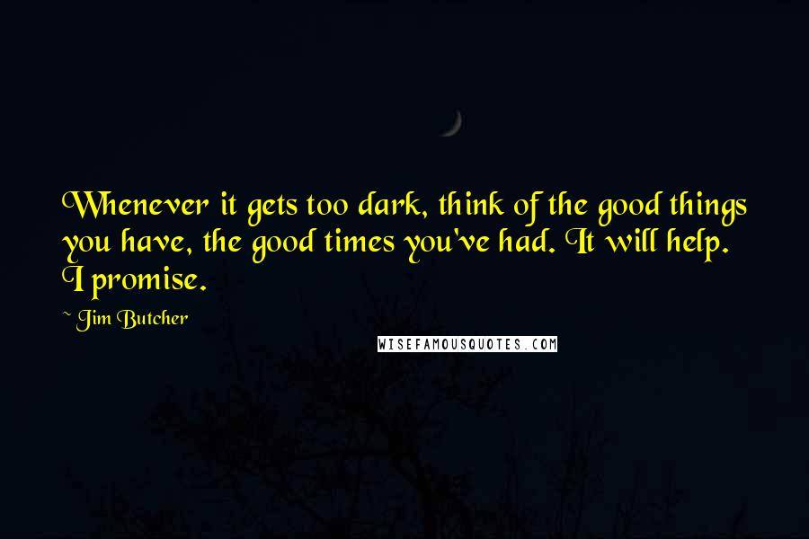 Jim Butcher Quotes: Whenever it gets too dark, think of the good things you have, the good times you've had. It will help. I promise.