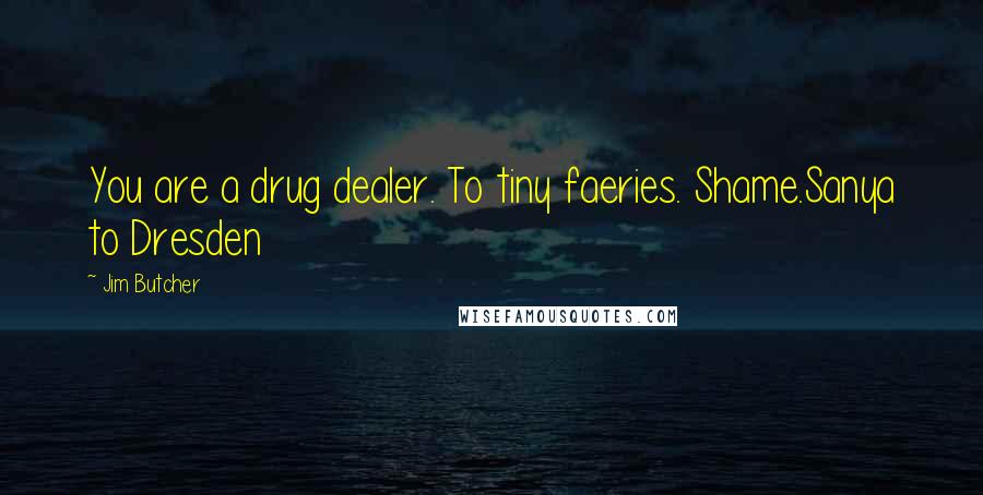 Jim Butcher Quotes: You are a drug dealer. To tiny faeries. Shame.Sanya to Dresden